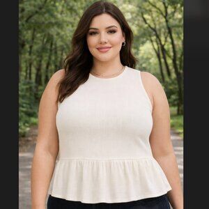 Torrid Crop Tank Top 1X 14 16 White Textured Knit Ruffle Hem Sleeveless Beachy